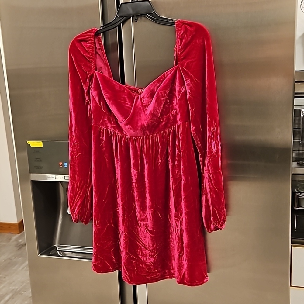 💕REFORMATION💕 Chestnut Velvet Babydoll Dress ~ Rhubarb Red 4 NWOT - Picture 8 of 14